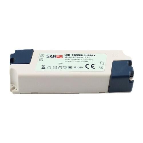 Rainproof power supply Sanpu IP20 PC15-W1V12 LED Driver 12V 15W Rain-proof Electronic - White Silver (AC 100~240V)