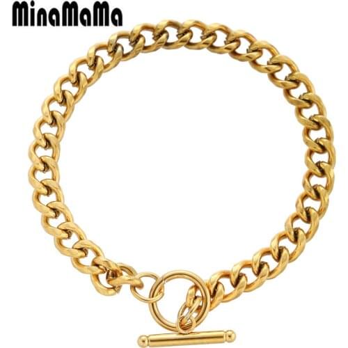 Fashion Punk Hip Hop Stainless Steel Chunky Chain OT Buckle Charms Bracelets for Women Toggle Jewelry