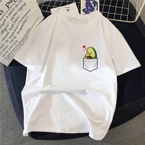 Womens T-shirt Summer Avocado Print Basic O-Neck T-shirt Girl Ladies Harajuku T-shirt Kawaii Graphic Tees Shirt Women