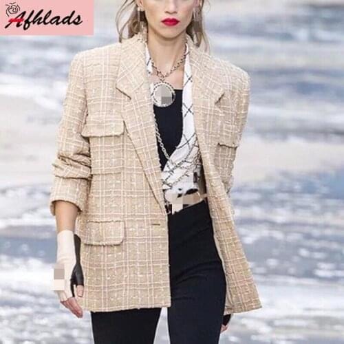 2020 Autumn And Winter Small Fragrance Wind Tweed Luxury High Quality Jacket Female New Turn-Down Collar Single-Breasted Jackets