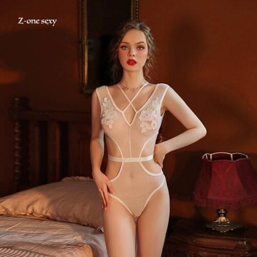 Womens underwear European and American Bodysuit women gauze perspective waist exposed passion hot one-piece suit sexy lingerie