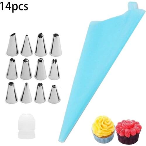 14Pcs/Set Reusable Icing Piping Nozzles Set Pastry Bag Scraper Flower Cream Tips Converter Baking Cup DIY Cake Decorating Tools