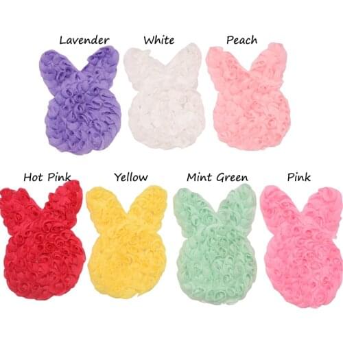 14pcs Rabbit Chiffon Ruffles Flower Bunny Hair Flower DIY Accessories Boutique Easter Hair Accessory No Clips
