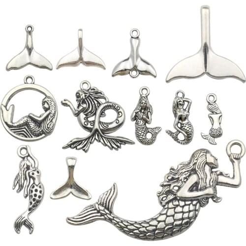 48pcs Mixed Antique Silver Ocean Sealife Mermaid Charms Pendants for Bracelet Necklace Jewelry Making Findings