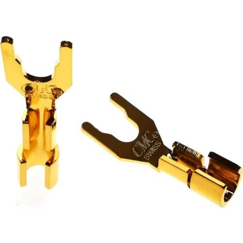 50PCS High-end CMC Pure copper gold-plated speaker Y-fork connector plug banana plug FOR speaker amplifier socket