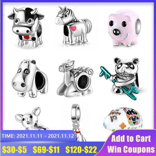 925 Sterling Silver lovely Cute cow Charm Beads Accessories fits Original DIY Bracelets Jewelry Making Gifts