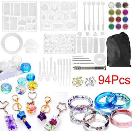 94pcs Jewelry Making Module Set Resin Casting Silicone Mold DIY Making Keychain Necklace Earring Pendant Bracelet Craft