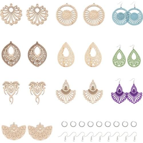 1Set Wood Big Pendants Stainless Steel Jump Ring Brass Earring Hook Jewelry Findings for Fashion DIY Earrings Making Mixed Shape