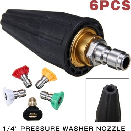 For 1/4" Quick Connector Washer Cleaning Accessory 6pcs High Pressure Rotating T-urbo Nozzle Sprayer 2.5 GPM 2500 PSI Tool