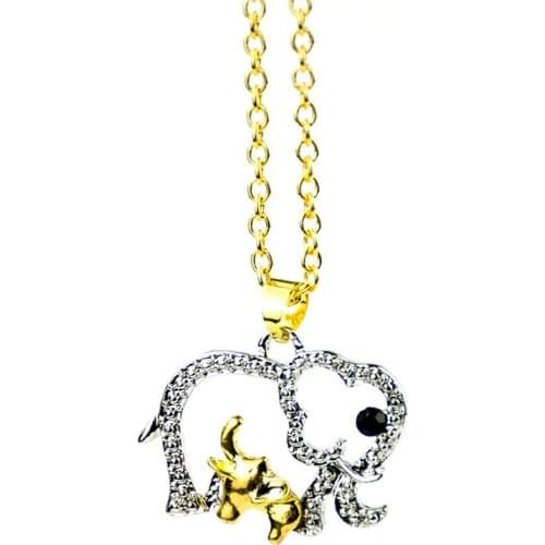 Mothers Day Gift Necklace Women Korean Fashion Lovely Elephant Crystal Alloy Metal Pendant Necklace Jewelry Gold Chain
