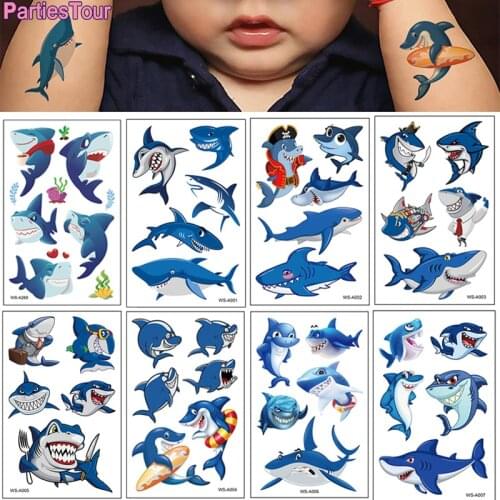 Ocean Sea Themed Shark Fake Tattoos Temporary Paper Tattoos Sticker Art Craft Decals for Whale Shark Theme Birthday Party Favors