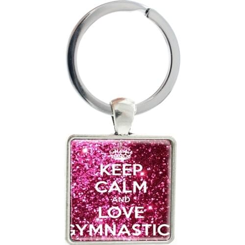 JWEIJIAO Fashion"Keep Calm And Love Gymnastics" Gym Keychain For Men Women Custom Square Pendant Keyring Key Chian Holder GY08