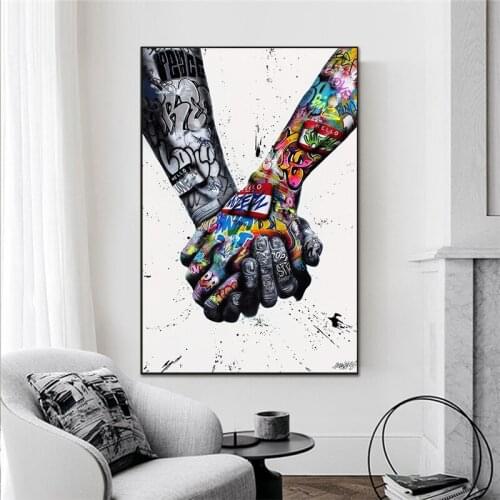 Street Graffiti Art Canvas Painting Lover Hands Wall Art Posters and Prints Inspiration Artwork Picture for Living Room Decor