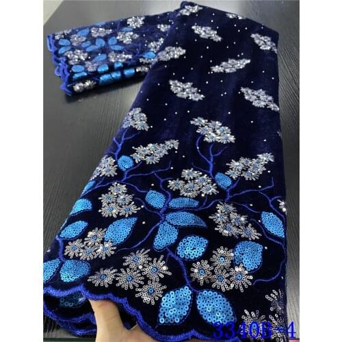 Royal Blue African Lace Fabric 2020 High Quality Velvet Lace with Sequins Nigerian Lace Fabrics for Wedding Dress APW3340B