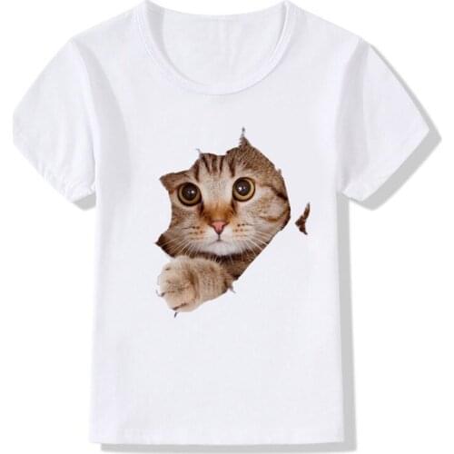 Summer Tops Childrens Tees Funny Sprout Titten 3D Cute Cat Animal Print Girls/Boys T-Shirts Short Sleeve Casual Kids T Shirt