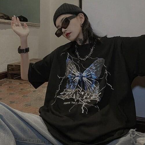 2020 Summer Loose Extra Large Size Dark Lightning Butterfly Short-Sleeved T-shirt Female Harajuku Retro Style Streetwear Top