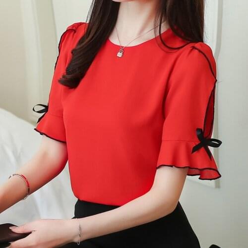 Summer Women Chiffon Blouse 2021 Womens Slim Fit Short Sleeved Shirt Top Korean Fashion O-neck Blouses Female Blusas 10 Color