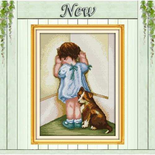 Lovely baby,pattern printed on the fabric DMC 14CT 11CT Cross Stitch Set,full embroidery needlework kits,kid and dog Home Decor