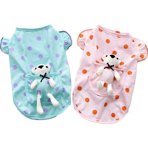 Cute Dog Clothes Thin Cat Hoodies Dot Dog Vest Flying Sleeve Pocket Bear Pullover Shirt Summer For Small Dogs French Bulldog XXL