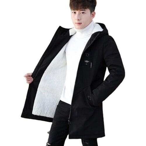 Mens winter jacket jia'r thick warm hooded parka simple long hem practical windproof jacket jacket large size jacket M-4XL