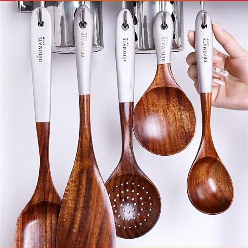 Solid Wood Cooking Tool Set Eco-friendly Teak Spatula Rice Scoop Environmental Protection Tableware Household Kitchen Supplies