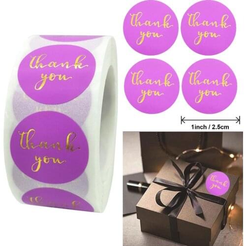 500pcs 2.5CM Purple Foil Gold Thank You Stickers Envelope Seal Labels Scrapbooking DIY Decoration Gift Stationery Stickers