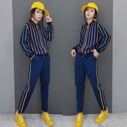 2020 V-neck Real New And Winter Knit Suits With Thread Female Striped Sweater Harem Pants Fashionable Casual Two-piece Women