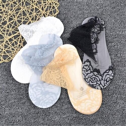 New Thin Lace Womens Socks, Sweat-absorbent, Non-slip Mesh Socks, Cotton Bottom Boat Socks, Invisible Lace Stockings