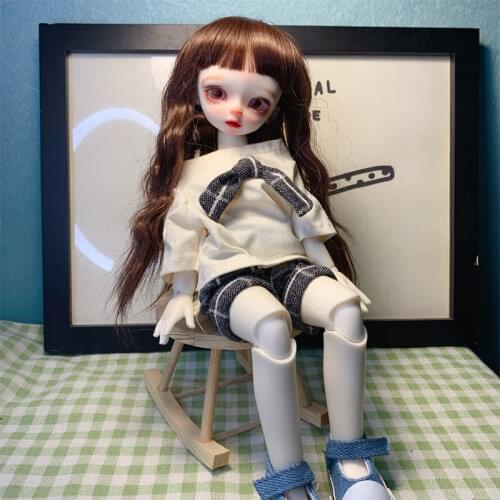 BJD Doll Clothing is suitable for 1/6 size casual casual T-shirt + plaid shorts + ice cream pendant + jean shoes 4 sets