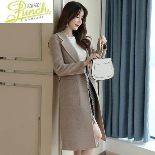 Autumn Winter Coat Wool Women Double Sided Long Jacket Elegant Windbreaker Abrigos Mujer Invierno 2021 FX77897 YY1016