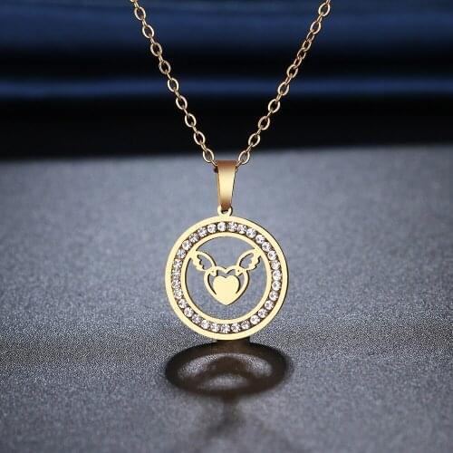 CACANA 316L Stainless Steel ANGEL Necklace NEW Crystal Rhinestone Necklaces For Women Wedding Valentines Day Gifts