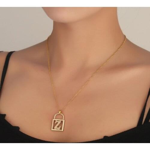 Initial Lock Necklaces for Women Dainty Initial Letter Padlock Pendant Gold Lock Necklaces for Women Girls Trendy Jewelry Gift