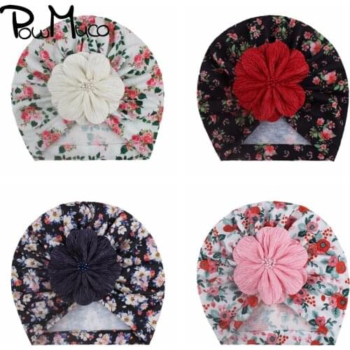 Powmuco Cute Handmade Flowers Toddler Indian Caps Vintage Print Baby Girls Turban Hat DIY Clothing Decoration Infant Headwear
