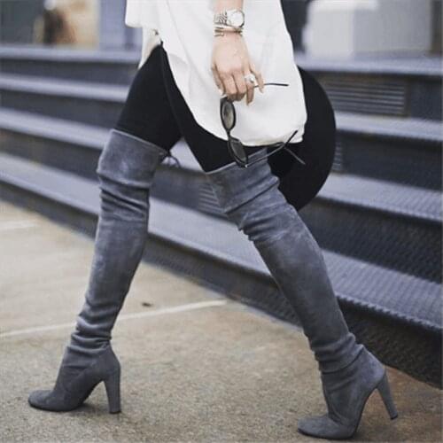 Plus Size Women Shoes 2021 Thigh High Boots Fashion Suede Leather High Heels Lace Up Female Over The Knee Boots