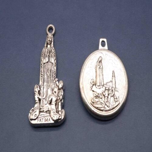 Religious Rose Madonna Fatima Medal. Jesus Cross Saint Christopher Icon Medal