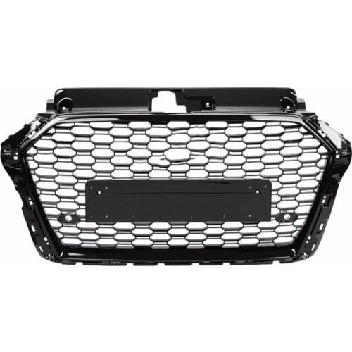 For RS3 Style Front Sport Hex Mesh Honeycomb Hood Grill Gloss Black for Audi A3/S3 8V 2017-2019 car accessories