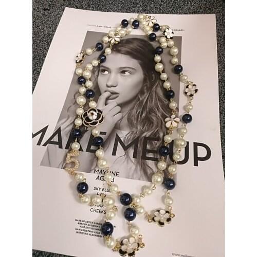 Mimiyagu Luxury Colorful Pearl Pendant camellia sweater chain necklace for women