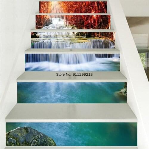 Swan Self-adhesive PVC Staircase Sticker Waterfall Wall Stickers Stair Sticker Waterproof for Bathroom Kitchen Stairway Decor