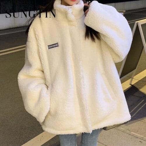 Sungtin Winter Thicken Warm Loose Lamb Wool Sweatershirt Oversized Women Korean Teddy Fleece Female Jackets Fashion Causal Coats