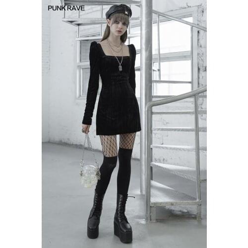 Textured velvet square collar package hip dress OPQ-830LQF