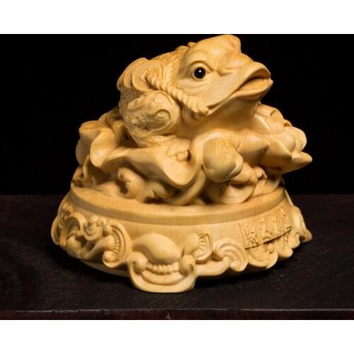 Three Feet Golden Toad Lucky Office Solid Wood Furnishing Articles Animal Sculpture Boxwood Carving Fortune Carving Crafts