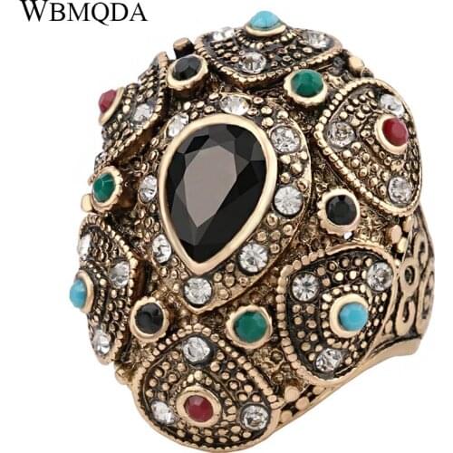 Turkish Black Rings For Women Color Gold AAA Crystal Accessories Fashion 2018 Vintage Jewelry Wholesale