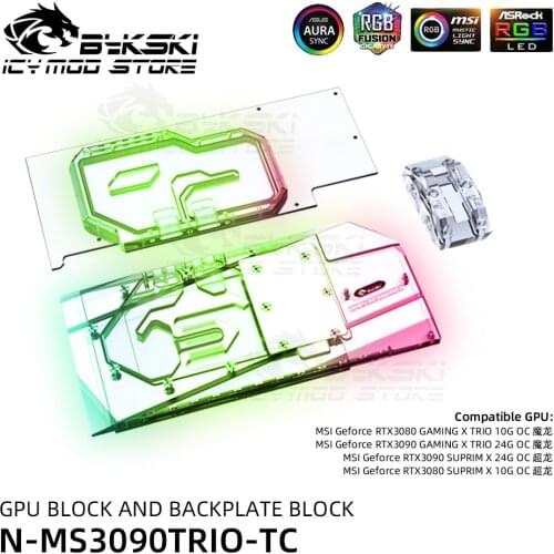 Bykski A-RGB Video Cards Water Block Backplate Block For MSI Geforce RTX 3080 3090 Gaming X TRIO VGA Heatsink N-MS3090TRIO-TC