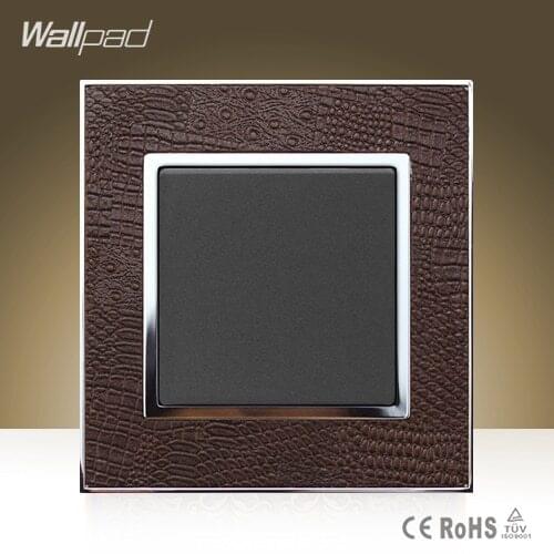 Wallpad Professional Luxury Square 10A-16A 1 Gang 1 Way Goats Brown Leather AC 110-250V Push Button Light Switch ,Free Shipping