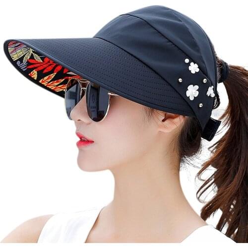 Women summer beach sun hat wide brim sun protection visor cap for female