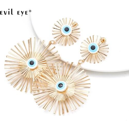EVIL EYE Turkish Evil Eye Charm Drop Earrings Gold Color Alloy Long Dangle Earrings Fashion Jewelry Gifts for Women Girls BD468