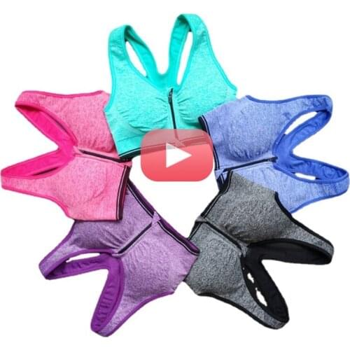 Women Push Up Zipper Sports Brassiere Padded Wirefree Shockproof Breathable Sports Tops Fitness Gym Yoga Sports vest Bra Top
