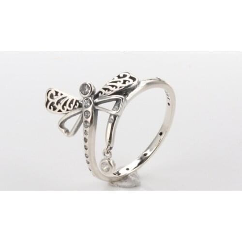Bewill Authentic S925 Silver Valentines Day Fashion shiny dream dragonfly ring For Women Fashion Original Jewelry Gift