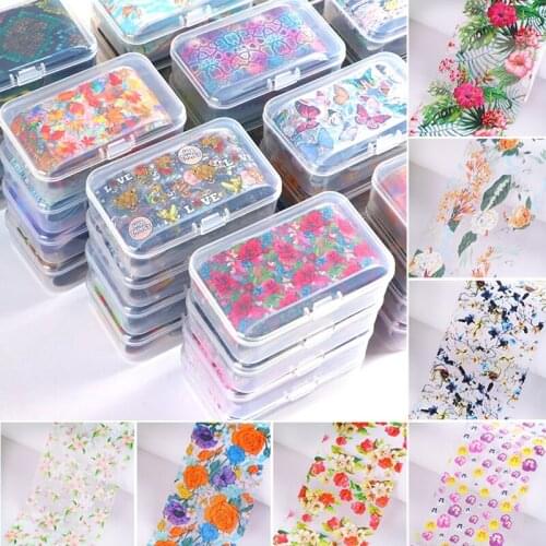 10rolls/box Flower Nail Foils Transfer Paper Butterfly Decals Candy Adhesive Wraps Floral Manicure Set Decals Nails Decoration