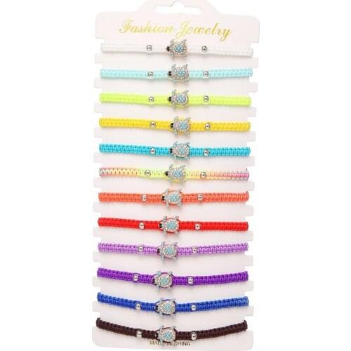 12 Pcs/Set Crystal Alloy Little Turtle Charm Bracelet Jewelry Multilayer Hand-woven Cuffs Adjustable Bracelet for Women